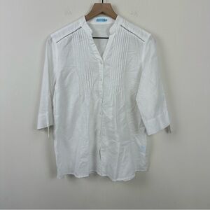 J. McLaughlin Linen Cotton Blend White Tunic Button Down Blouse, S
